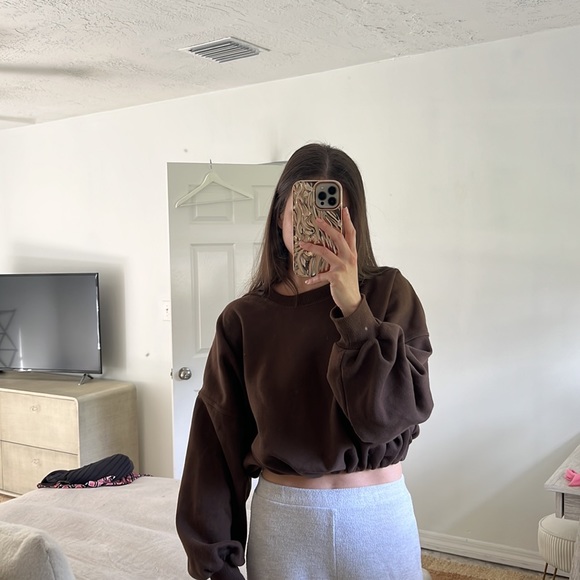 Zara Brown Cropped Sweatshirt - Picture 3 of 5